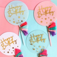 Topper para bolo de Happy Birthday Boho - 1 unidade