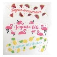 Folhas de hóstia recortáveis de Happy Birthday em inglês e francês - 3 unidades