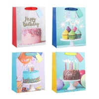 Saco de presentes de Happy Birthday com imagem sortida de 10 x 18 x 23 cm - 1 unidade