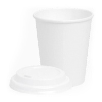 Copos de 480 ml em cartão branco com tampa com orifício - 25 unid.