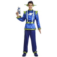Fato de extraterrestre azul com antenas para homem