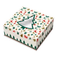 Caixa para o Bolo de Reis 30 x 30 x 7,5 cm com árvore de Natal