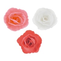Bolachas de flores cor-de-rosa, vermelhas e brancas 4,5 cm - Dekora - 36 unidades