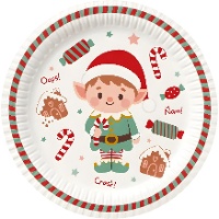 Pratos de 23 cm com duende de Natal - 8 unidades