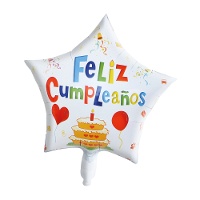 Balão em forma de estrela branco de Feliz Aniversário de 45 cm