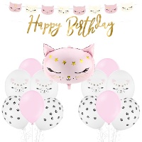 Pacote de decoração para festa de gato rosa - 15 peças