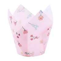 Cápsulas de tulipa de papel para muffins flores cor-de-rosa - PME - 24 unidades
