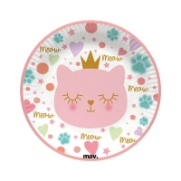 Pratos Princesa Gato 18 cm - 8 unidades