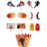 Cápsulas para cupcakes de basquete com palitos decorativos