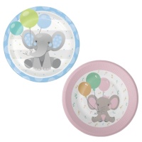 Pratos de Elefante Baby Boy de 22 cm - 8 unidades