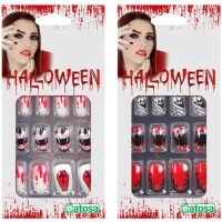 Unhas postiças de Halloween com sangue - 12 pcs.