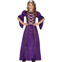 Fato de dama medieval roxo para rapariga