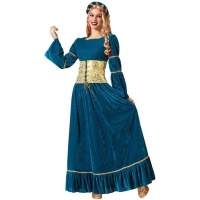 Fato de rainha medieval azul para mulher
