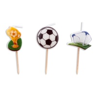 Velas de futebol com taça, bola e baliza - 3 unidades