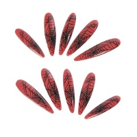 Unhas postiças vermelhas compridas com teias de aranha - 10 peças.
