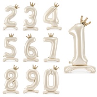 Balão numérico creme com coroa de 84 cm - PartyDeco - 1 unidade