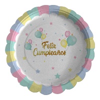 Pratos de Feliz Aniversário Bolo de 23 cm - 6 unidades
