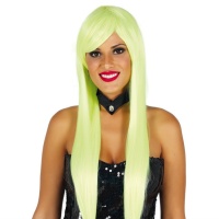 Peruca de cabelo comprido e liso verde néon