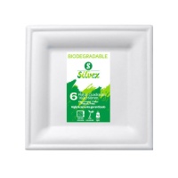 Pratos quadrados biodegradáveis de cana de açúcar de 16 x 16 cm - Silvex - 6 unidades