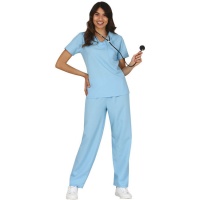 Fato de enfermeira azul clássico para mulher