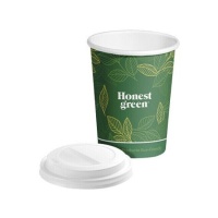 Copos de cartão verde de 250 ml com tampa com orifício - 8 unid.