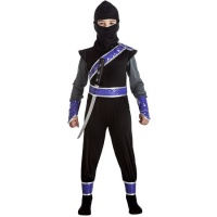 Fato de guerreiro ninja preto e azul para crianças
