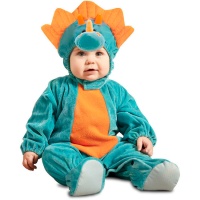 Fato de dinossauro azul e laranja para bebés