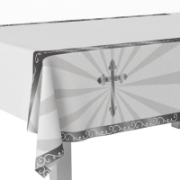 Toalha de mesa prateada para a primeira comunhão
