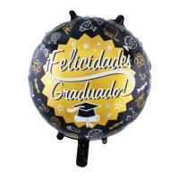 Balão preto redondo de felicitações para licenciados 45 cm