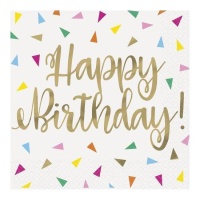 Guardanapos Happy Birthday com triângulos coloridos 16,5 x 16,5 cm - 16 unid.