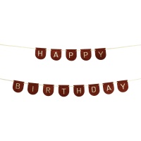 Guirlanda de Happy Birthday marrom e dourada de 3,00 m