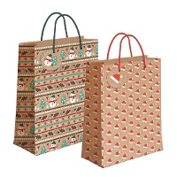 Saco de presente de 45 x 33 x 10 cm kraft com figuras natalinas - 1 unidade