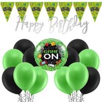 Pack Decoração Festa Videojogos Verde - 23 Peças