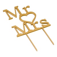 Topo de bolo de madeira dourado Sr. & Sra. para bolos Sr. & Sra.