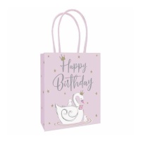 Saco de oferta Happy Birthday Swan 15,4 x 12,8 x 4,7 cm com coroa - 3 unid.
