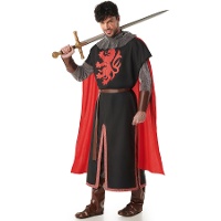 Fantasia de cavaleiro medieval preto e vermelho para homem