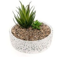 Planta artificial com vaso em granito de 15,5 x 6,5 cm de largura
