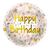 Balão de Feliz Aniversário com flores boho 45 cm - Folat