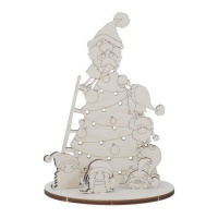 Figur0a de Natal em madeira com árvore de Natal com gnomos decorando 23 x 16,3 cm - Artist decor