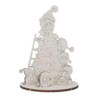 Estatueta de Natal em madeira com árvore de Natal e gnomos a decorar 23 x 16,3 cm - Decoração artística
