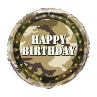 Balão redondo de Camuflagem Militar Happy Birthday de 47,5 cm - Unique