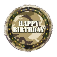 Balão redondo Feliz Aniversário Camuflado Militar 47,5 cm - Unique