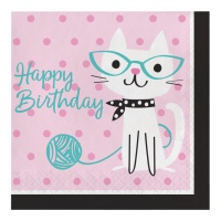 Guardanapos de Gatos Happy Birthday de 16,5 x 16,5 cm - 16 unidades