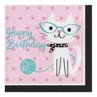 Guardanapos Happy Birthday Cats 16,5 x 16,5 cm - 16 unid.