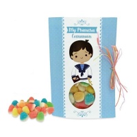 Cartão de Minha Primeira Comunhão para menino com doces de 40 gr