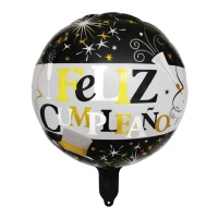 Balão Happy Birthday 45cm redondo metalizado colorido Happy Birthday