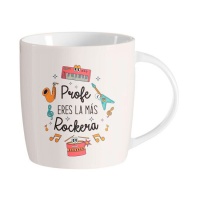 Caneca de 350 ml Profe eres la más rockera (Tu és o roqueiro)