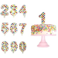 Vela número de bolinhas multicoloridas de 6 cm