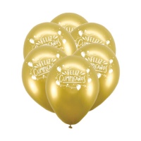 Happy Birthday Balões de látex dourados 23 cm - 6 unidades