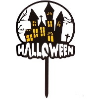 Topper Feliz Halloween com casa assombrada de 15,5 x 9,5 cm